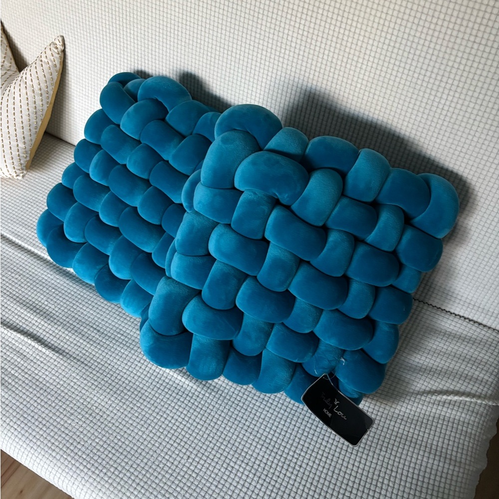 Blue Velvet Braided Pillow
